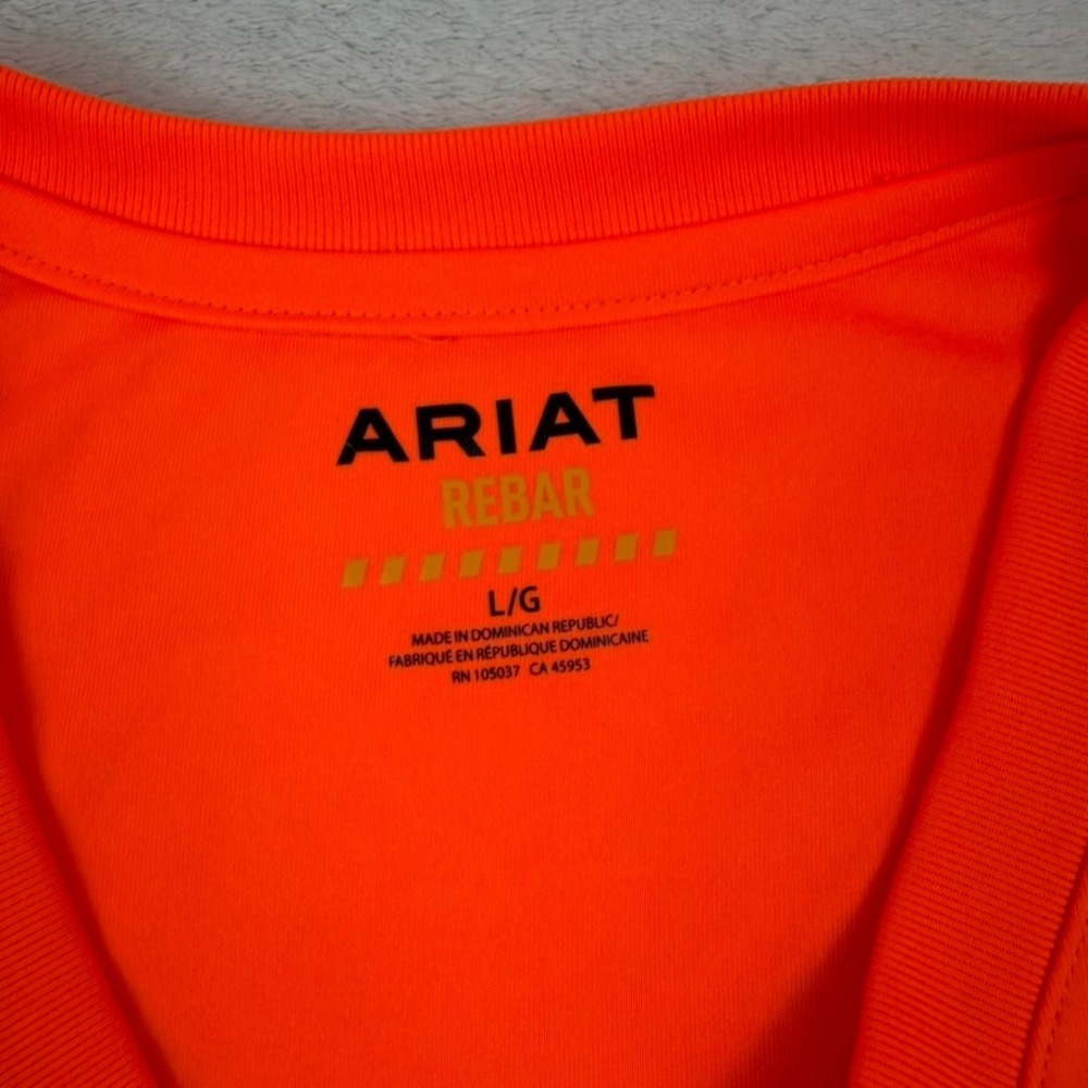 Ariat Rebar Mens Safety Orange Reflective High Vis Work Shirt V-Neck Large - Picture 7 of 12